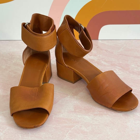 Vince Shoes - Vince Women's Brown Italian Leather Block Heel Sandals